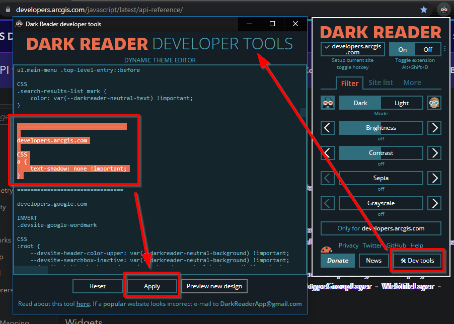 Editing the Dark Reader config